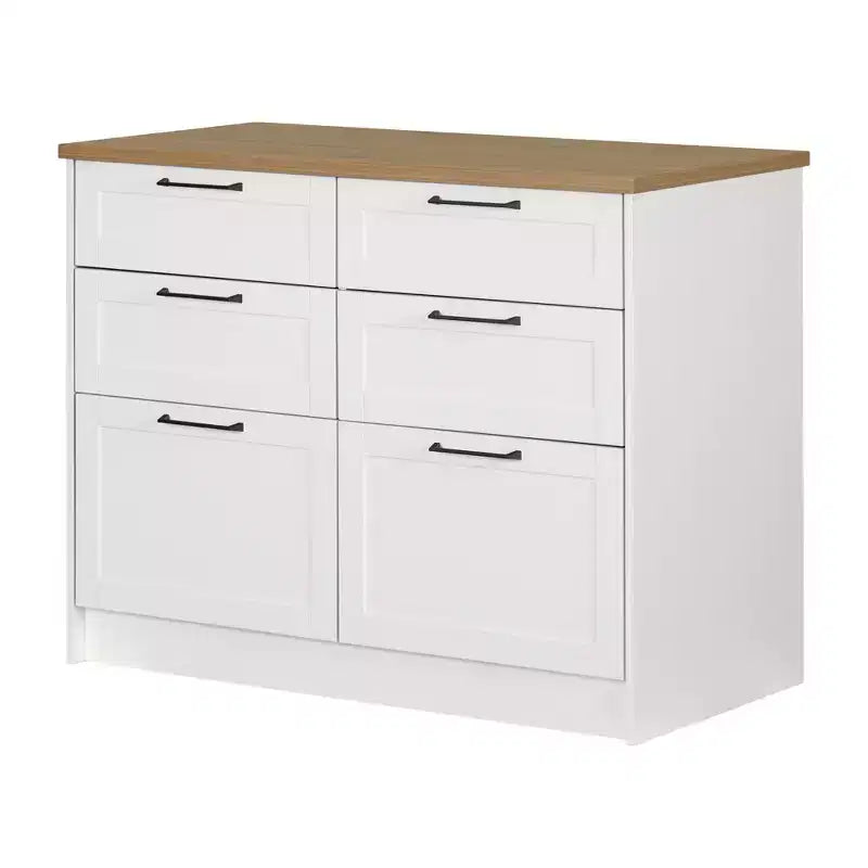 6-Drawer Kitchen Island ¨C Farmhouse Style, White & Maple Nutmeg, 47.25W