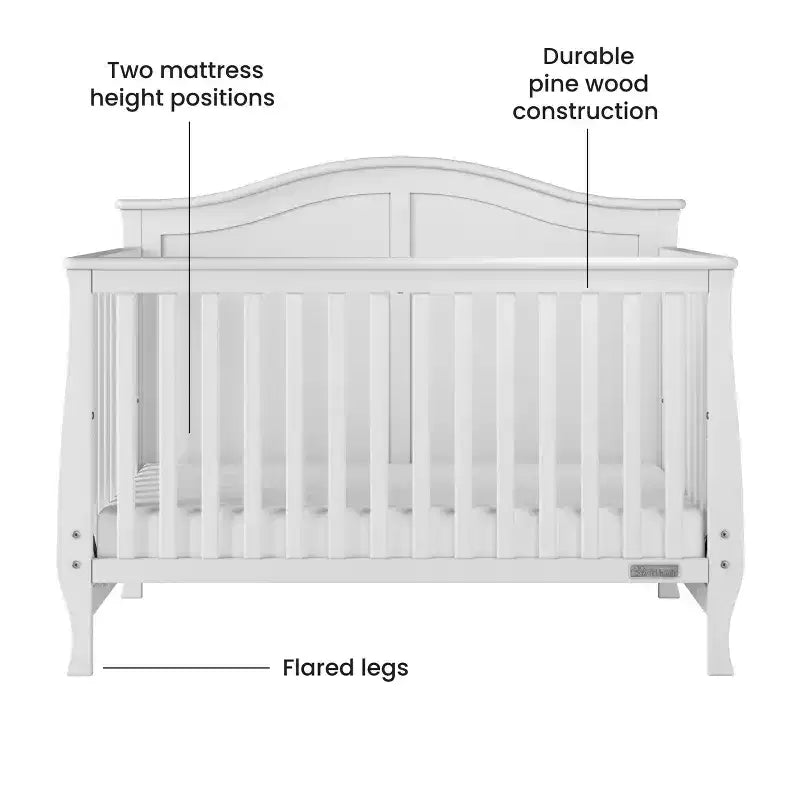 Lit bébé convertible 4-en-1, transformable en lit de jour, lit pour tout-petit et lit double, avec 3 positions de matelas et une finition sans danger pour bébé