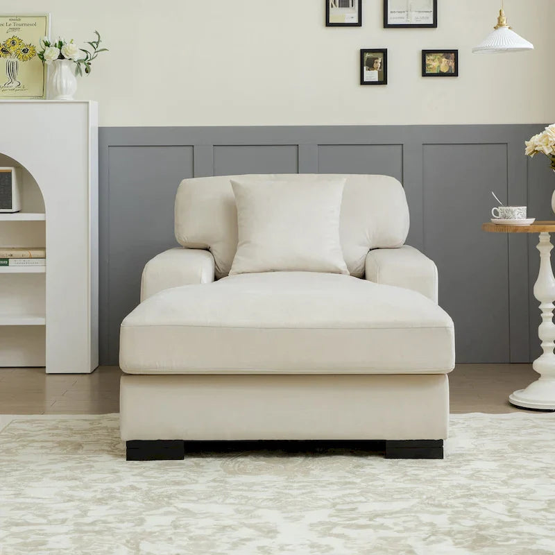 Moderne extra grote chaise longue-slaapbank in mid-century-stijl met kussen