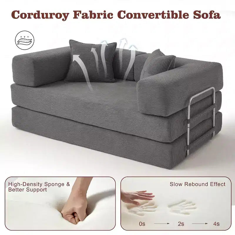 Dyonery 65-Zoll-Fünf-in-eins-Klappsofabett für den Boden, zum Doppelbett-Sofabett umwandelbar, mit festem Metallrahmen, Cord