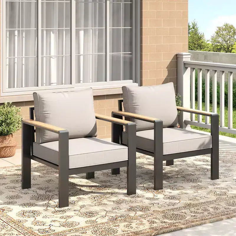 Ensemble de mobilier de patio en aluminium, canapé d’angle d’extérieur avec 5 coussins épais, 4 accoudoirs et table basse pour le jardin, la terrasse ou la cour