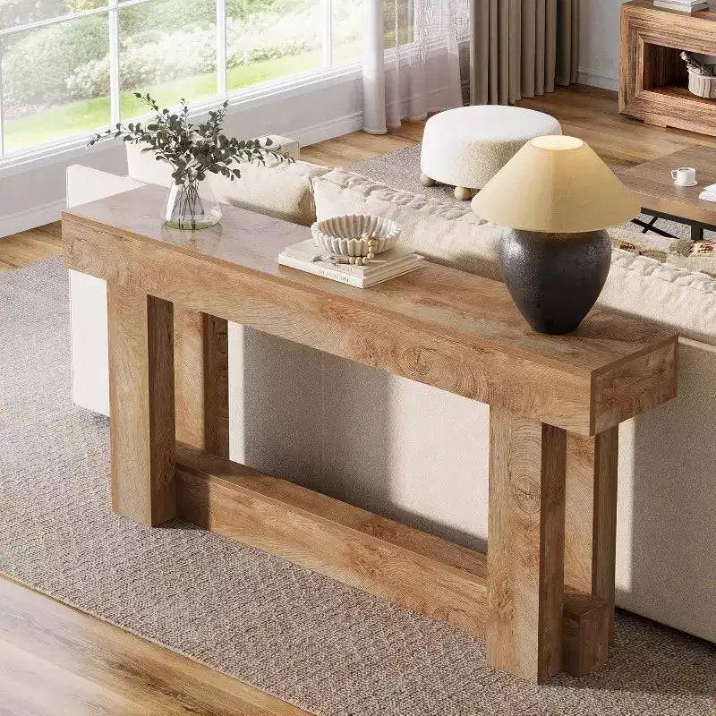Houten consoletafel van 62.99 inch, smalle, lange boerderijtafel voor de hal met 2 niveaus