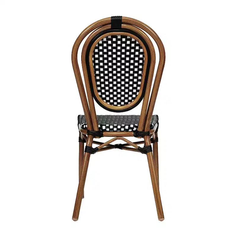 Flash Furniture Lourdes Bistro-Stapelstuhl im Thonet-Stil für den gewerblichen Innen- und Außenbereich, PE-Rattan und Aluminiumgestell