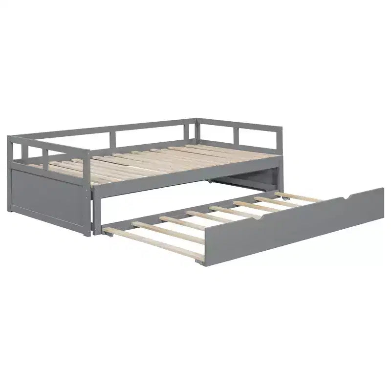 Okak Tagesbett in Einzelbettgröße mit ausziehbarem Design, Gästebett-Auszug/Schubladen und Sicherheitsgittern, Massivholz-Bettgestell für Jugendliche und Erwachsene