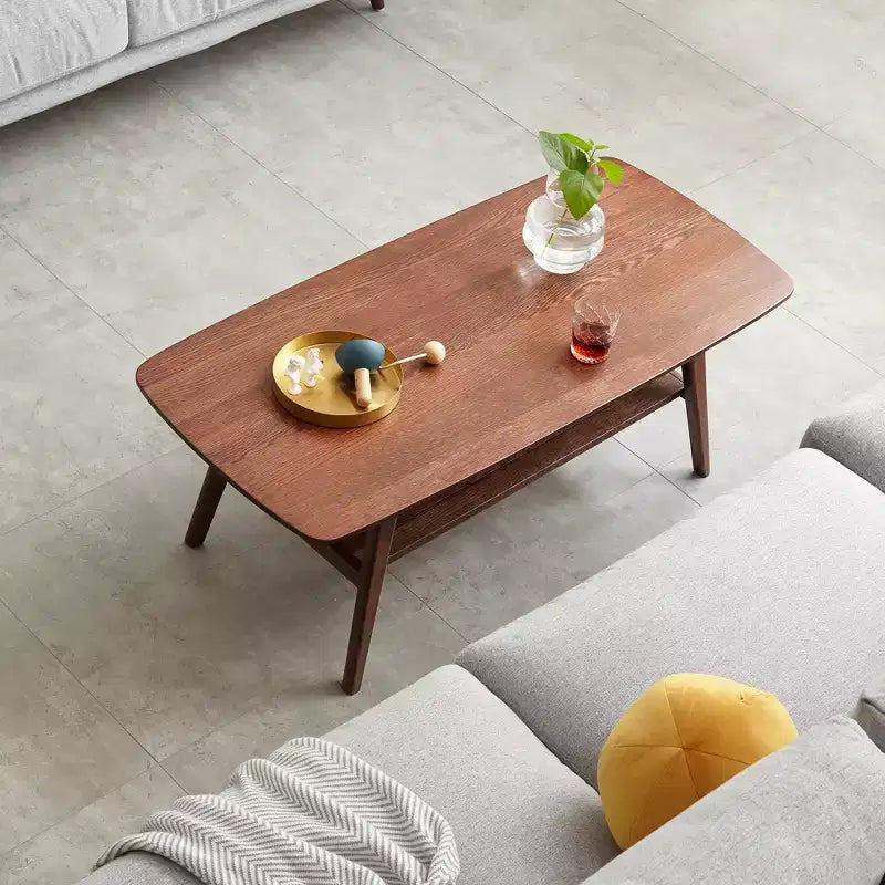 GDFStudio Wright moderne rechthoekige salontafel van massief eikenhout met opbergplank