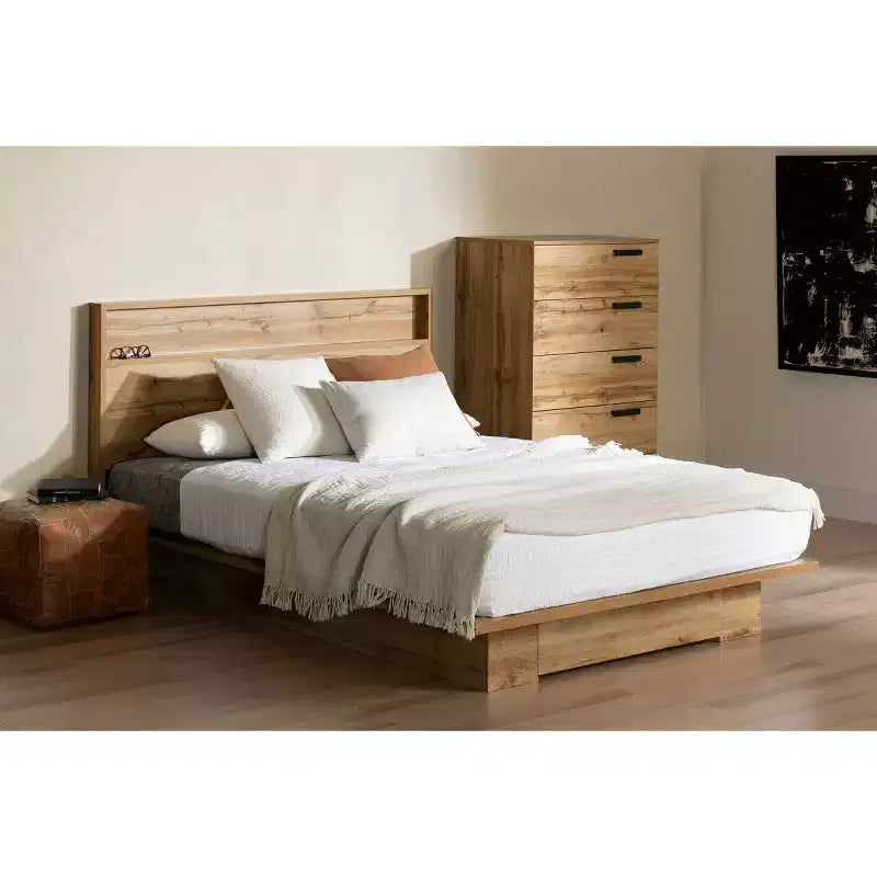 Letto con base a piattaforma South Shore Nordik Oak, matrimoniale/queen