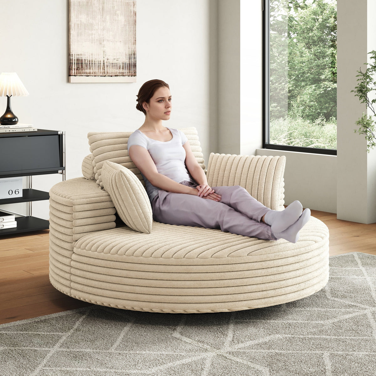 Einzelsessel mit Cord-Chenille-Bezug und Schaumstoffpolsterung, drehbar