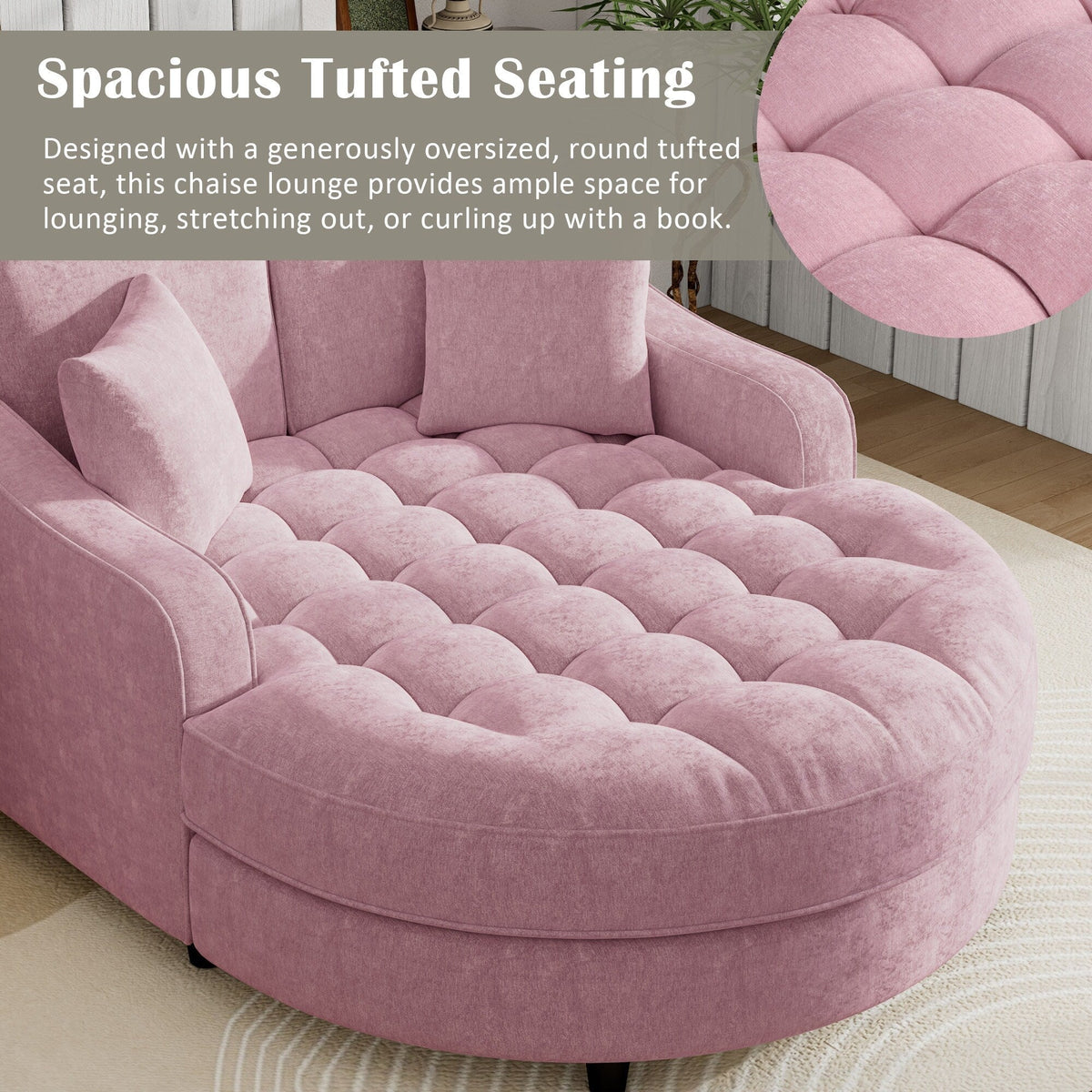 Chaiselongue-Schlafsofa aus Chenille, gepolstertes Sofa mit gesteppter Rückenlehne und 2 abnehmbaren Kissen für das Wohnzimmer