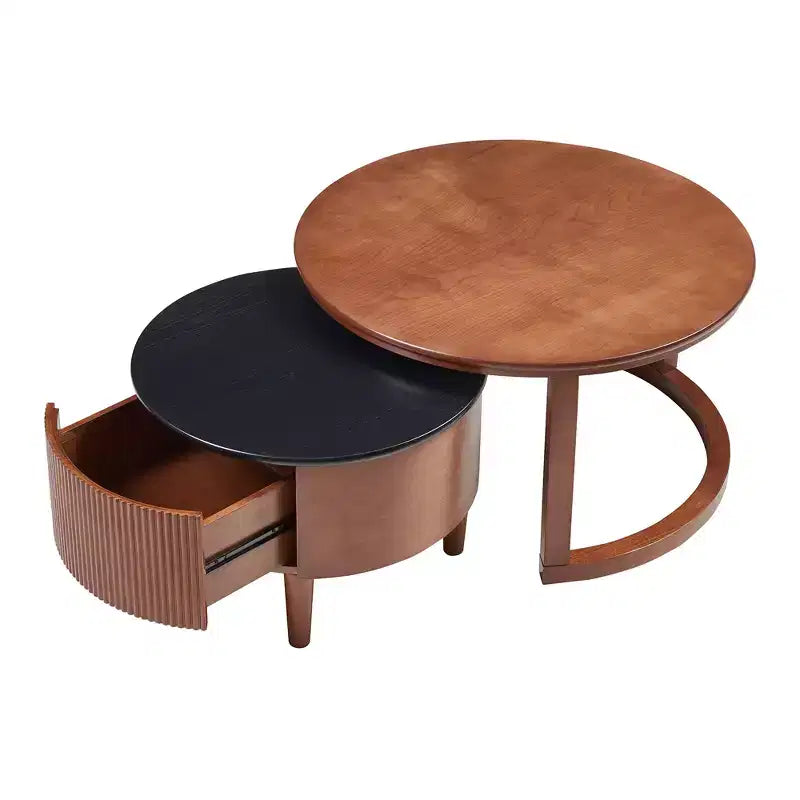 Moderner Satztisch-Couchtisch mit Schublade, runder Wohnzimmertisch mit Stauraum