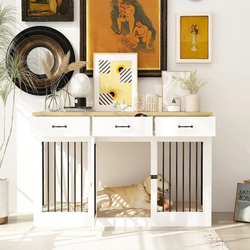 Moderne grote hondenbench met opberglades - elegante espressokleurige afwerking
