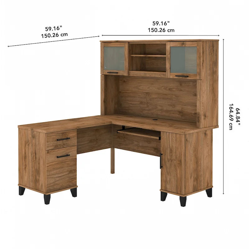 Bush Furniture Somerset 60W L-förmiger Schreibtisch mit Aufsatzregal