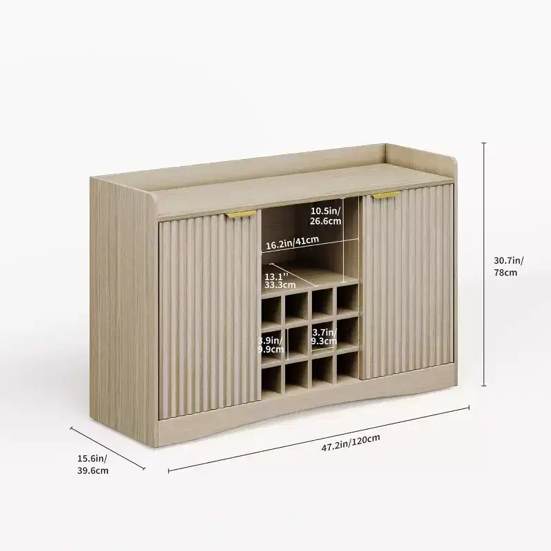 Meuble bar à vin moderne de 47 avec 9 porte-verres, 12 casiers à vin, design cannelé, 2 portes, buffet et rangement pour salle à manger et salon