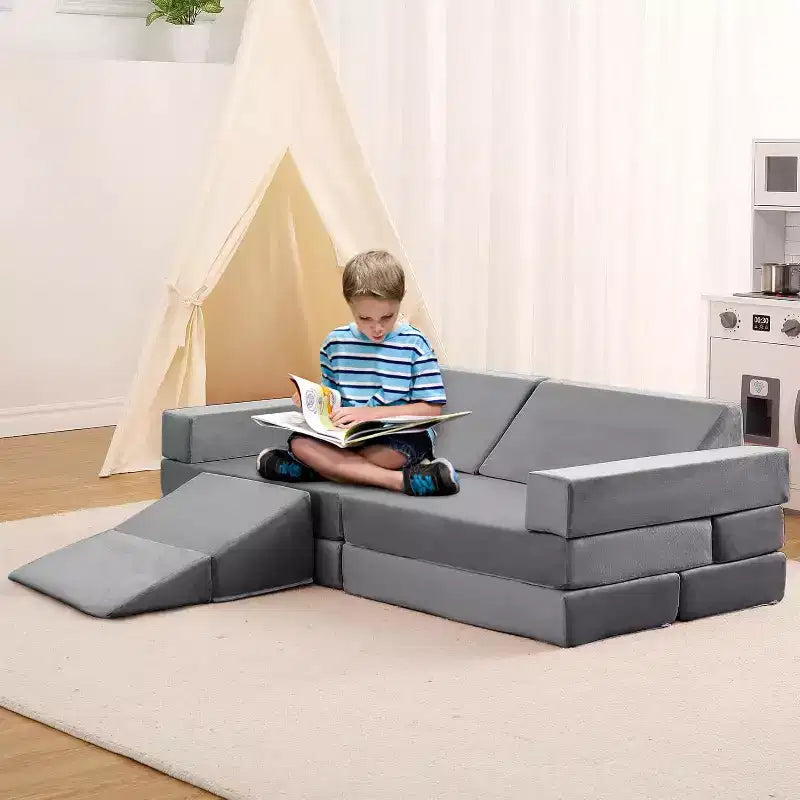 Kletter-Sofa für drinnen, 12-teiliges modulares Spielsofa mit quadratischem Bällebad und Kletterrampe, Spielset mit Polstern