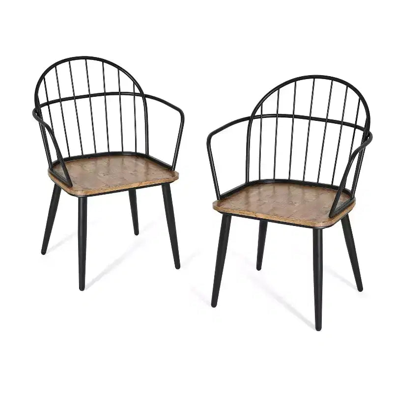 Set da pranzo da 5 pezzi con 4 sedie e tavolo rotondo/quadrato, nero+naturale/noce-ModernLuxe