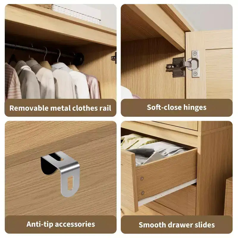COZONY kledingkast met 3 laden en 2 deuren, moderne houten kast voor de slaapkamer, stevige witte kledingkast