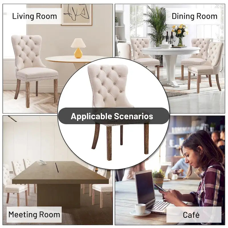 Dining Chairs Set of 6, Luxury Upholstered Velvet Kitchen Chairs Side Chair with Padded Seat Back and Solid Wood Legs - N/A