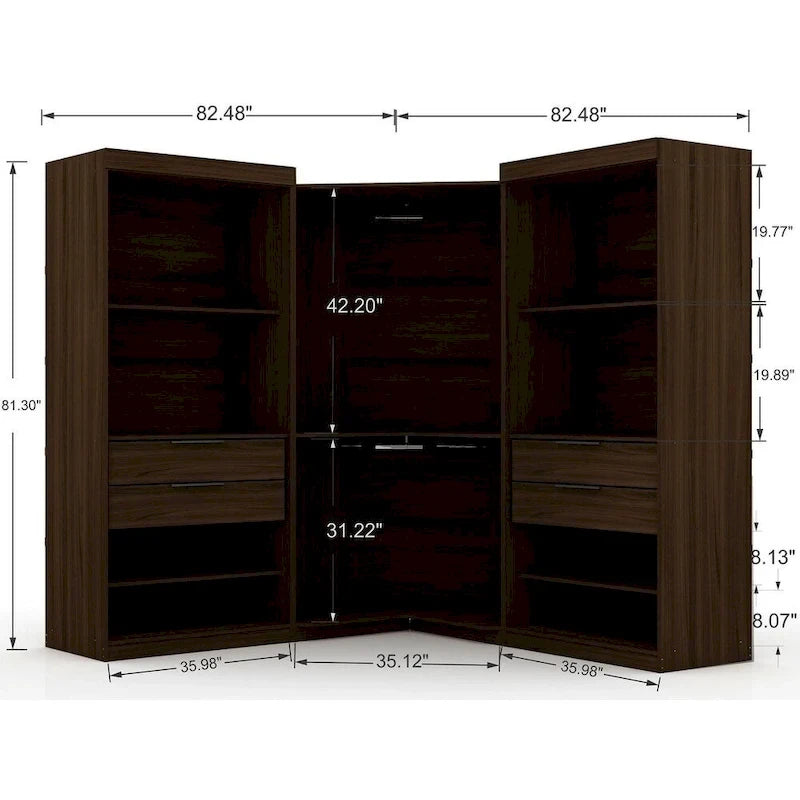 Mulberry 2.0 halfopen, moderne hoekkastset met 3 delen en 4 laden, set van 3