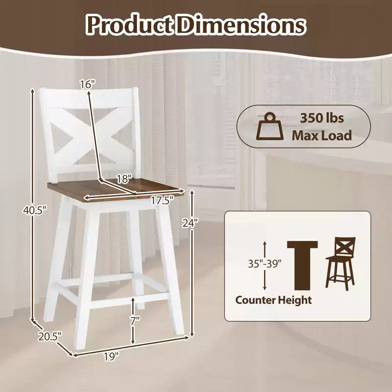 Ensemble de 4 tabourets de bar pivotants Costway 24, avec dossier, grande assise et repose-pieds, pour îlot de cuisine