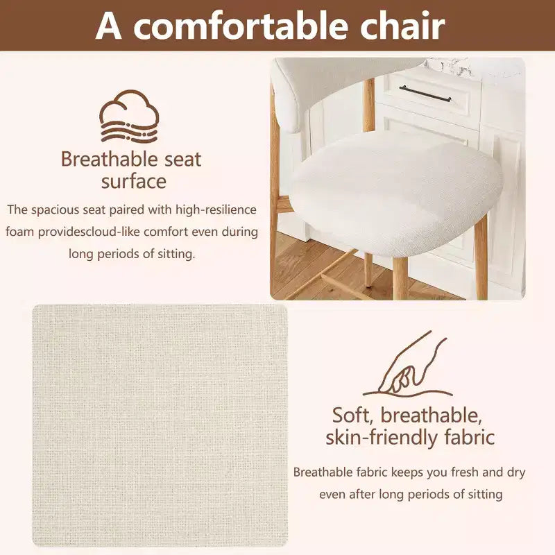 Tabouret de bar à hauteur de comptoir avec assise rembourrée et pieds en métal, chaise moderne de cuisine de 26.3