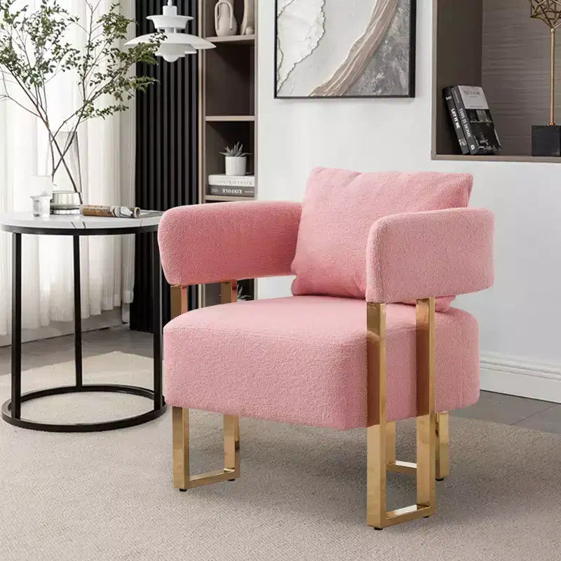 Set van 2 moderne gestoffeerde fauteuils met gouden metalen poten voor woonkamer, slaapkamer of kantoor