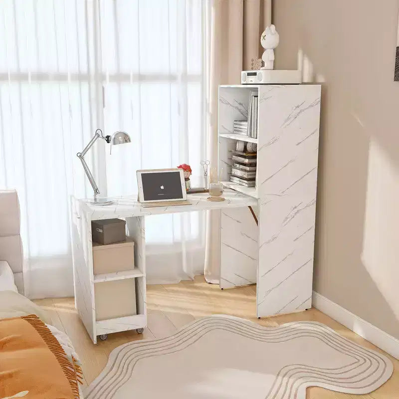 Bureau extensible TUYOHW, bureau pliant pour la maison avec étagères de rangement et roulettes, poste de travail mobile pour petits appartements et bureaux