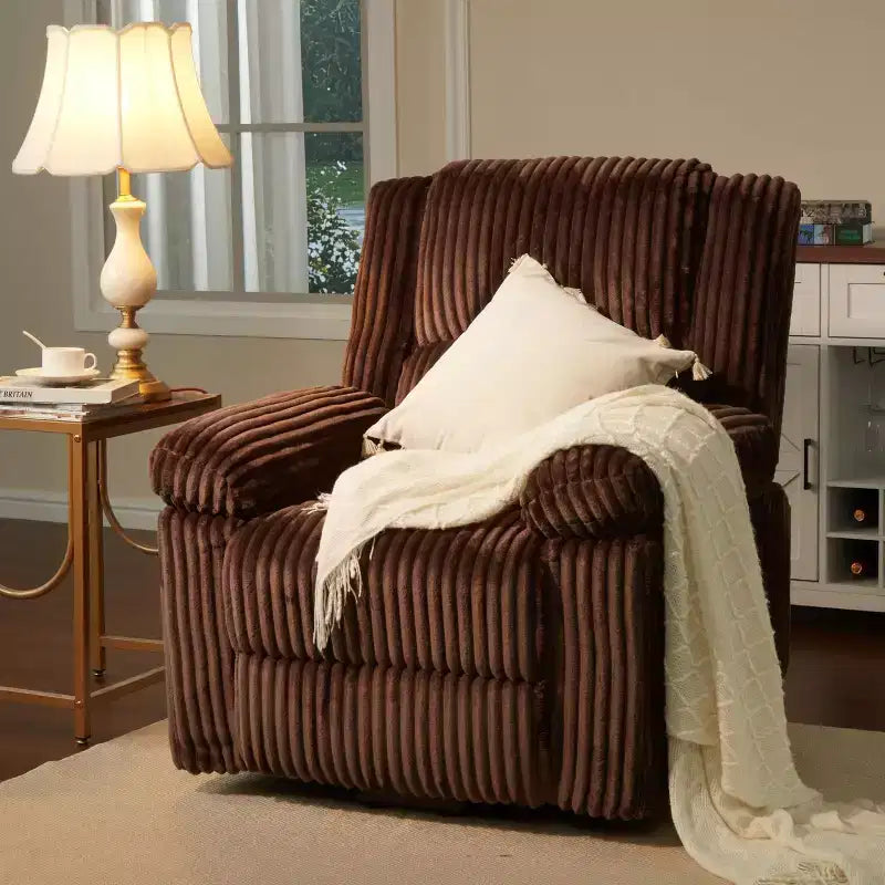 Fauteuil inclinable en velours côtelé, canapé inclinable manuel avec poignée, accoudoirs à plateau rembourré, rembourrage épais, poche latérale, salon, chambre, salle de cinéma maison, gris foncé