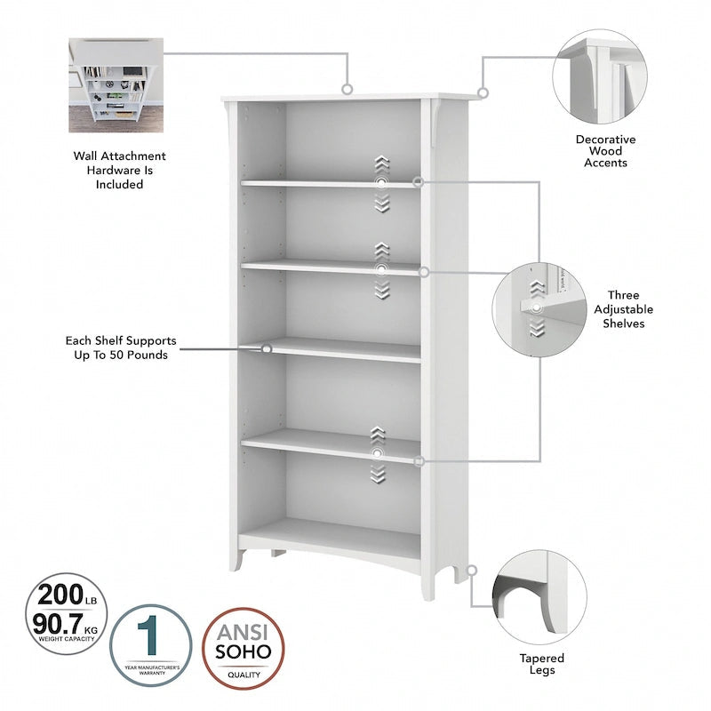 Hoge Salinas-boekenkast met 5 planken (set van 2) van Bush Furniture