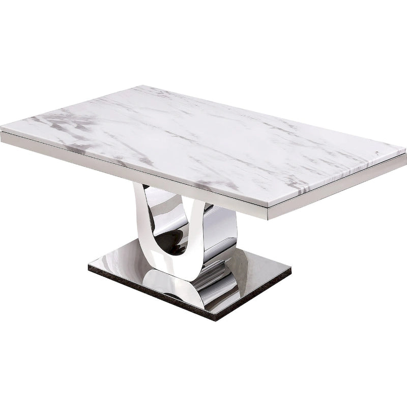 Best Quality Furniture Luxe Essgruppe aus weißem Echtem Marmor, 5-teilig