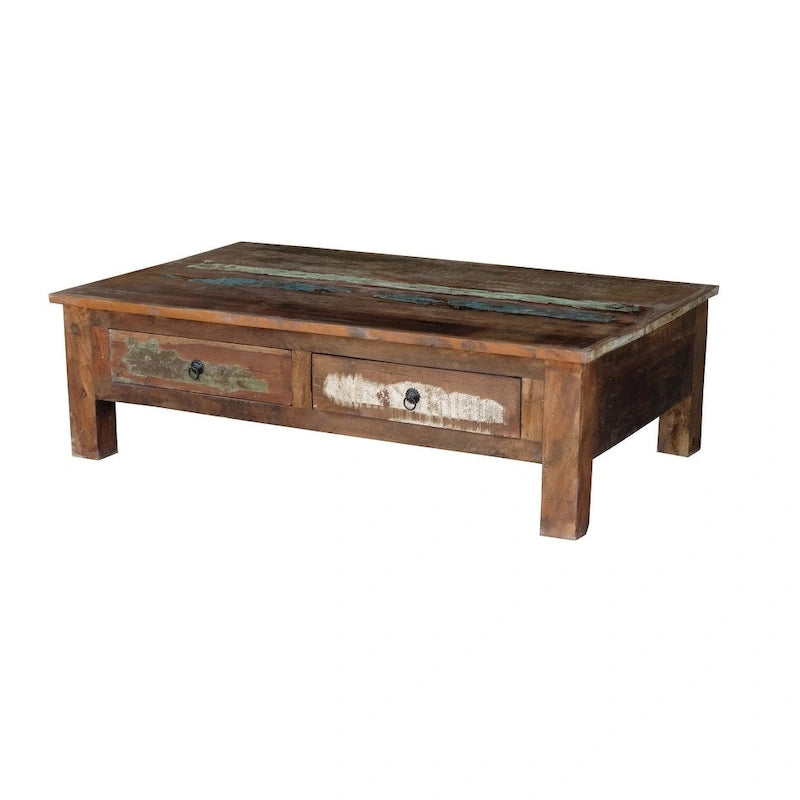 Handgemaakte salontafel van oud gerecycled hout (India)
