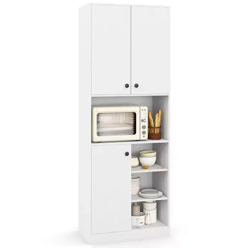 Costway Küchenschrank mit Vorratsaufbewahrung, 65.5 hoch, moderner Buffetschrank mit Mikrowellenständer, Braun/Weiß