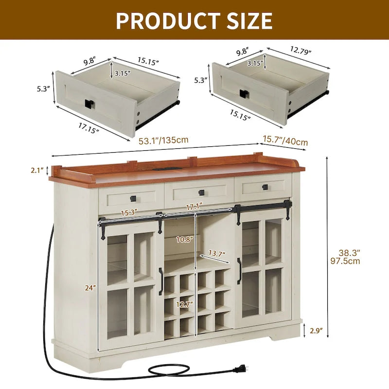 Credenza buffet con ante scorrevoli stile fienile da 53, portabottiglie e mobile contenitore per cucina