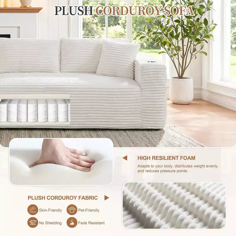 Divano componibile modulare senza struttura Celebalcony 103, chaise longue a forma di L con 2 portabicchieri, divani nuvola in morbido velluto a coste per il soggiorno, senza montaggio
