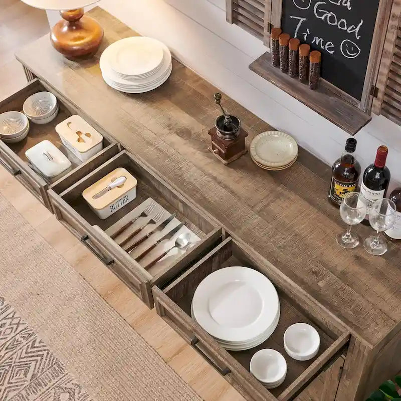 Credenza a buffet in stile rustico, mobile per angolo caffè o bar per vini per sala da pranzo - N/A