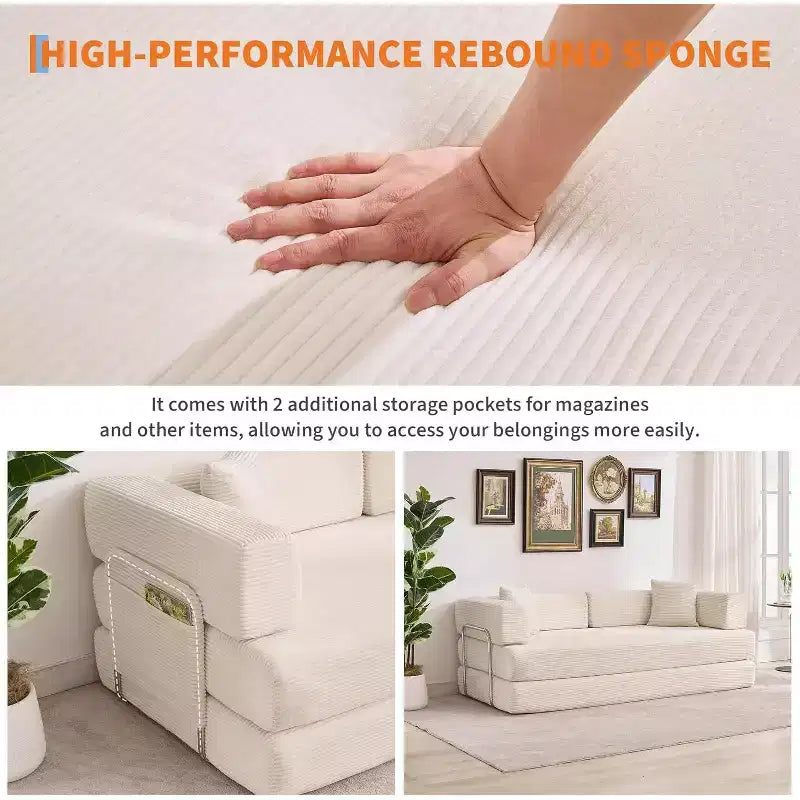Canapé-lit convertible 5 en 1, banquette modulaire en velours côtelé de 78.8 avec cadre robuste, futon multifonction pour petits espaces, salon et chambre d’amis