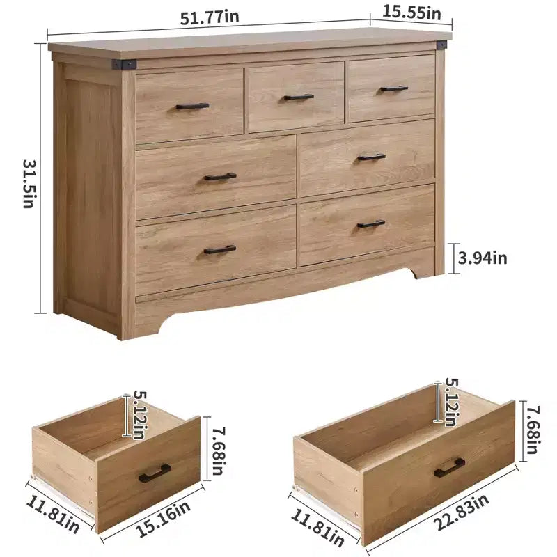 Cassettiera stile rustico a 7 cassetti per camera da letto, cassettiera alta 31.4, in legno dall'aspetto rustico con maniglie in metallo, organizer contenitore per armadio