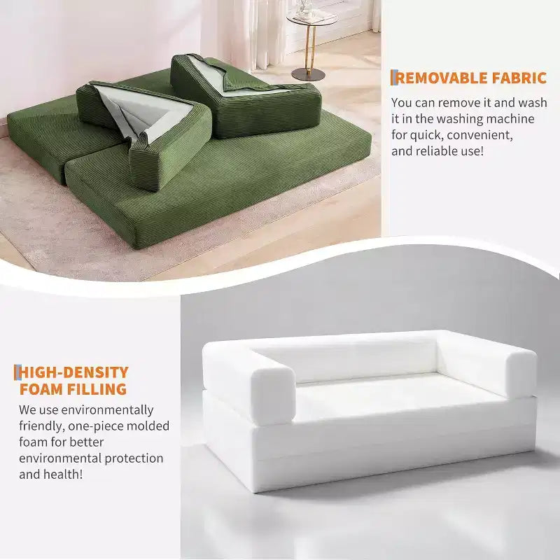 Canapé-lit convertible 5 en 1, banquette modulaire en velours côtelé de 78.8 avec cadre robuste, futon multifonction pour petits espaces, salon et chambre d’amis
