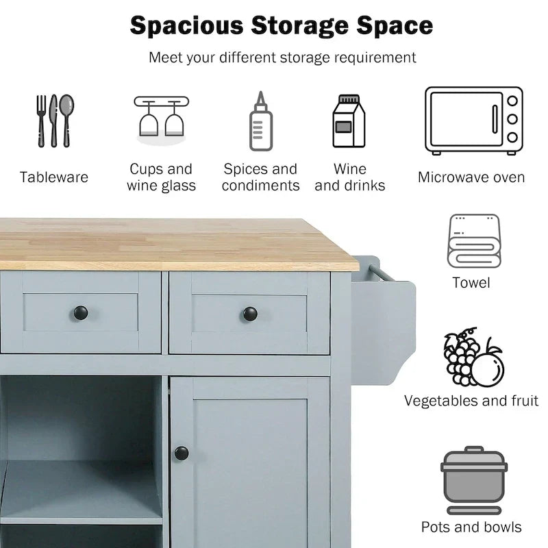 Îlot de cuisine portable à roulettes avec rangement
