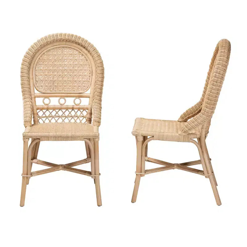 Ensemble de 2 chaises de salle à manger en rotin brun naturel au style bohème moderne bali & pari Jelita