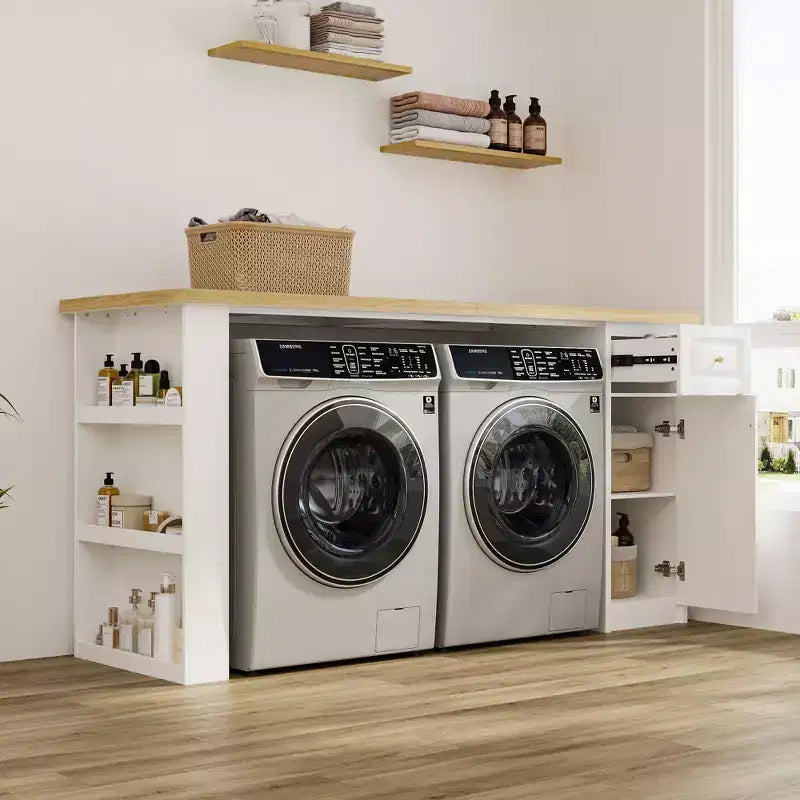 Piano contenitore per lavanderia da 82.6 con ripiano regolabile e cassetto, piano per lavatrice e asciugatrice per lavanderia
