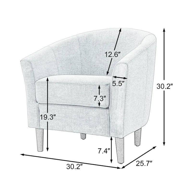 Poltrone d'accento moderne a barile, accoglienti, con braccioli, stile club