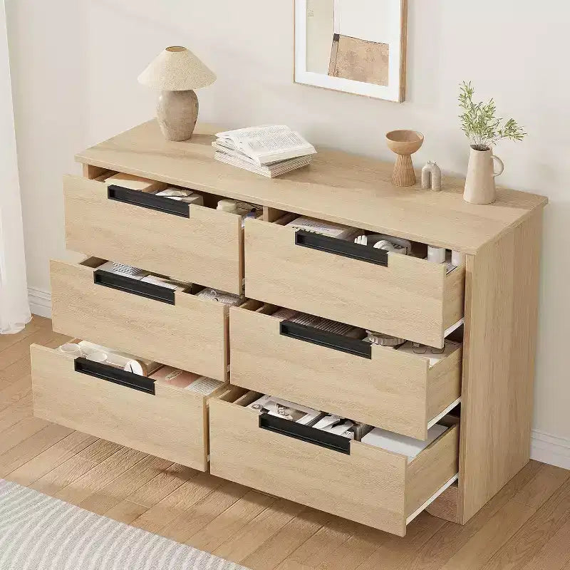 Kommode mit 6 Schubladen fürs Schlafzimmer, 46.8W, aus Holz, mit eingelassenen Griffen, Aufbewahrungsschrank für Kleidung, Kommode oder TV-Ständer für den Flur