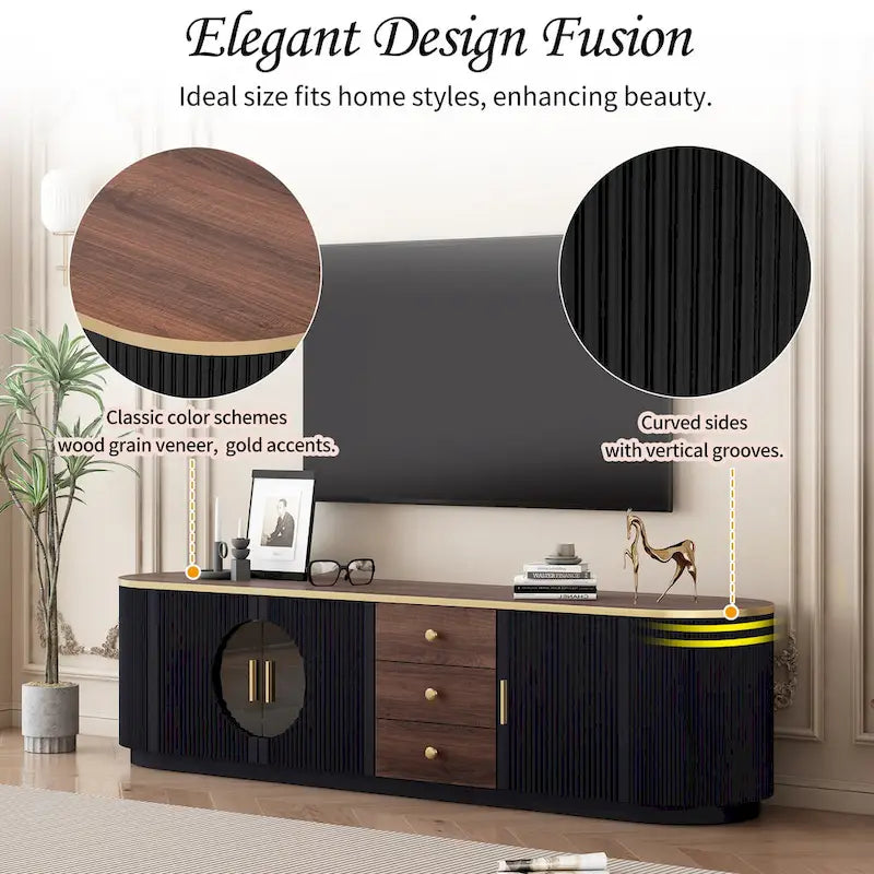 70,8 moderner, minimalistischer TV-Ständer für Fernseher bis zu 80 Zoll, Entertainment-Center mit 3 Schubladen, 1 Einlegeboden und Metallgriffen