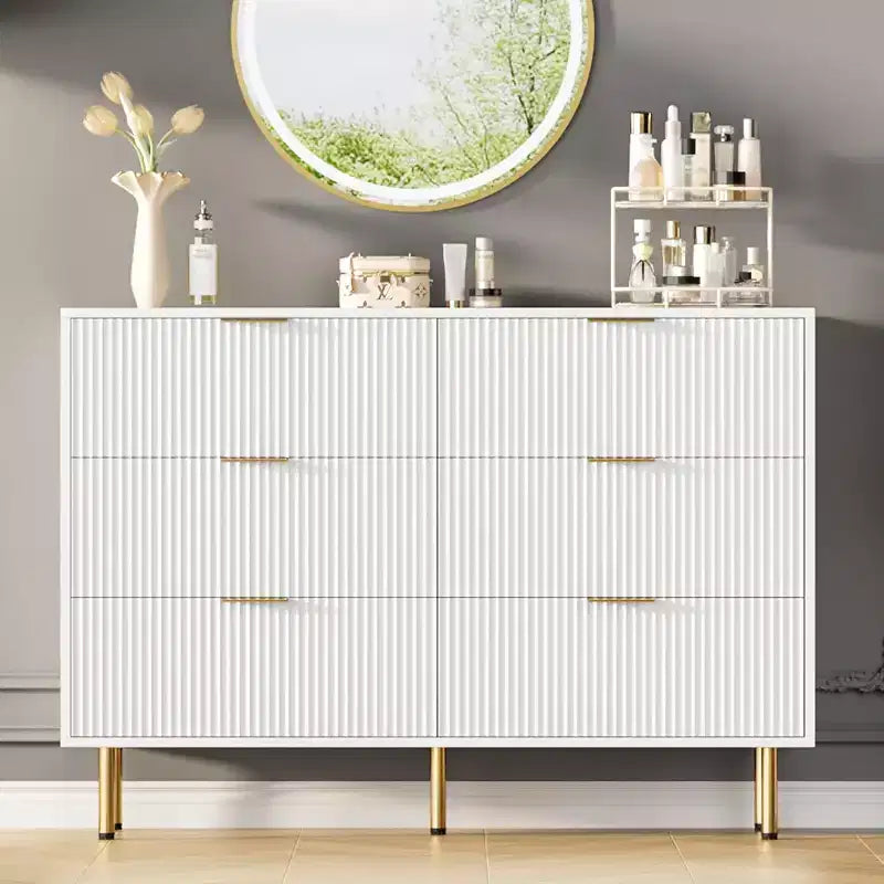 COZONY Kommode mit 6 Schubladen und Rillenoptik, moderner Holzschrank, breite Schubladenkommode für Schlafzimmer, Wohnzimmer und Eingangsbereich