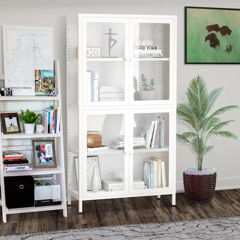 Sideboard aus kaltgewalztem Stahl mit vier Glastüren, verstellbaren Einlegeböden und Füßen