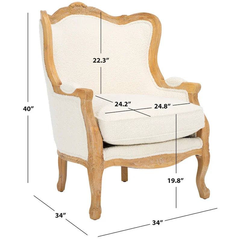 SAFAVIEH Couture Kali-vleugelstoel van eikenhout en natuurlijk linnen - 34Wx34Dx40H