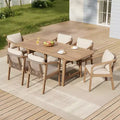 Christopher Knight Home Olcott 7-teiliges Garten-Esszimmer-Set aus Akazienholz mit ausziehbarem Tisch und geflochtenen Seil-Armlehnstühlen