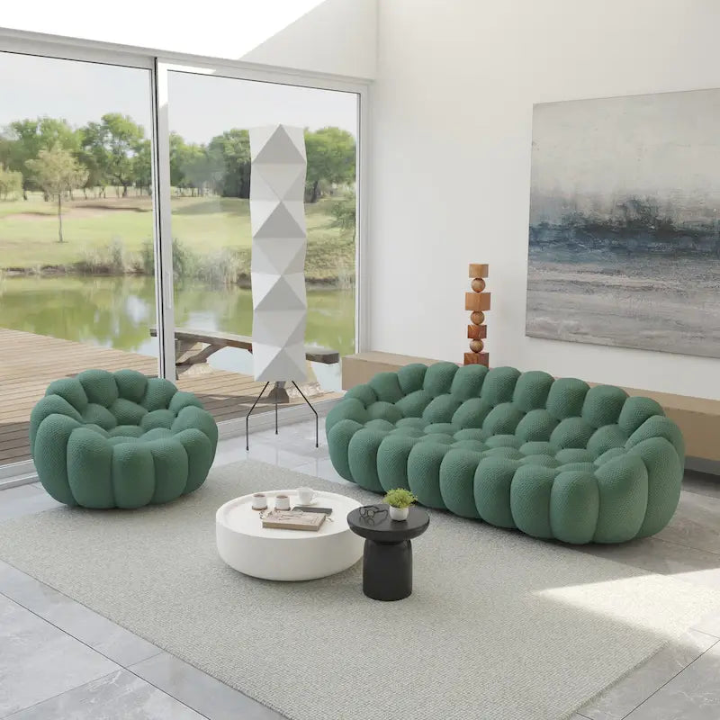 Canapé bulle 3 places et fauteuil bulle en tissu matelassé alvéolé 3D, lot de 2, pour salon