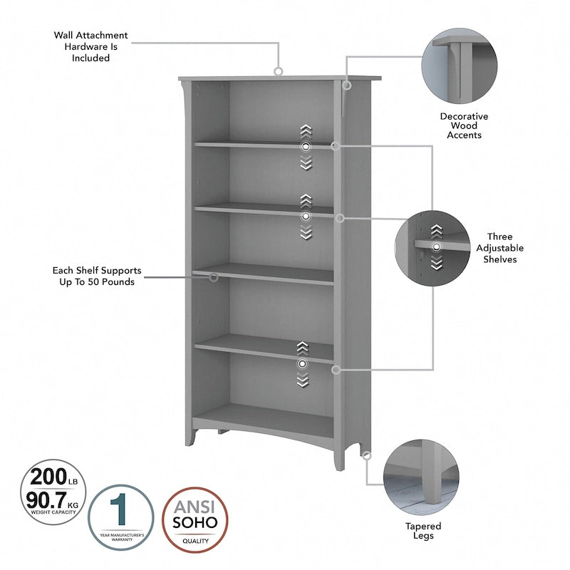 Hoge Salinas-boekenkast met 5 planken (set van 2) van Bush Furniture