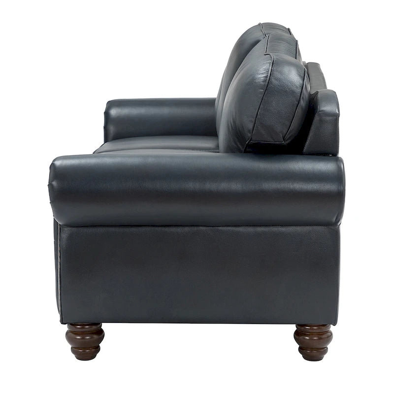 Canapé Balvino 81 pouces de style transitionnel en cuir véritable, avec accoudoirs arrondis, clous décoratifs et coussins amovibles