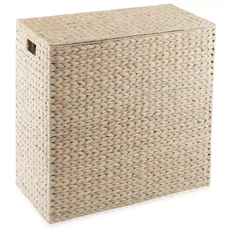 Panier à linge Casafield à 2 compartiments avec couvercle et sacs doublure amovibles, panier de tri tressé en jacinthe d’eau pour vêtements